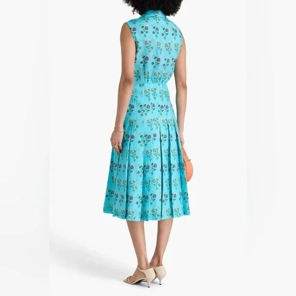 SALONI 100% Linen Eddie B Flowering Seashell Print Midi Dress Size US 8 NWT SALONI 100% Linen Eddie B Flowering Seashell Print Midi Dress Size US 8 NWT